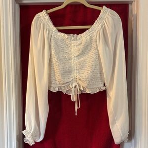 She + Sky Cream Smocked Off-Shoulder Blouse